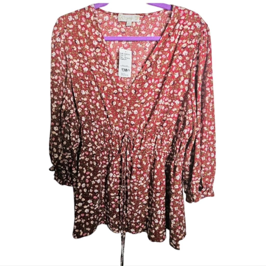 Suzanne Betro Tie Detail Ruched Waist Tunic Blouse 1x